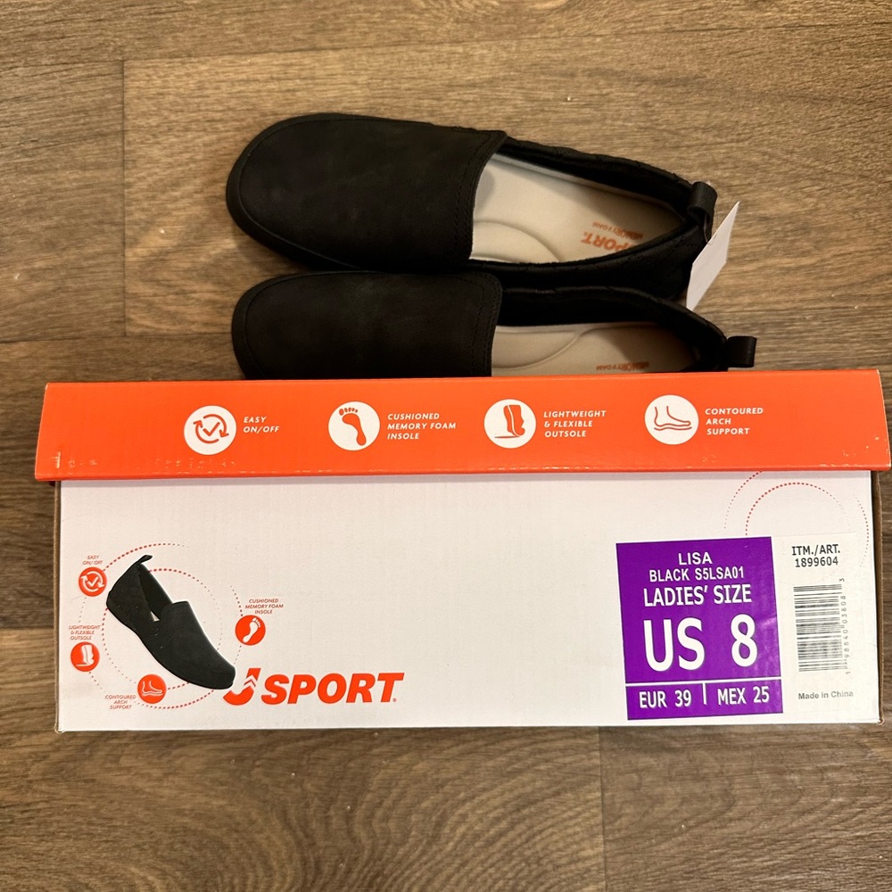 NWT J Sport Women's Lisa Casual Black Slip On Shoes Size 8